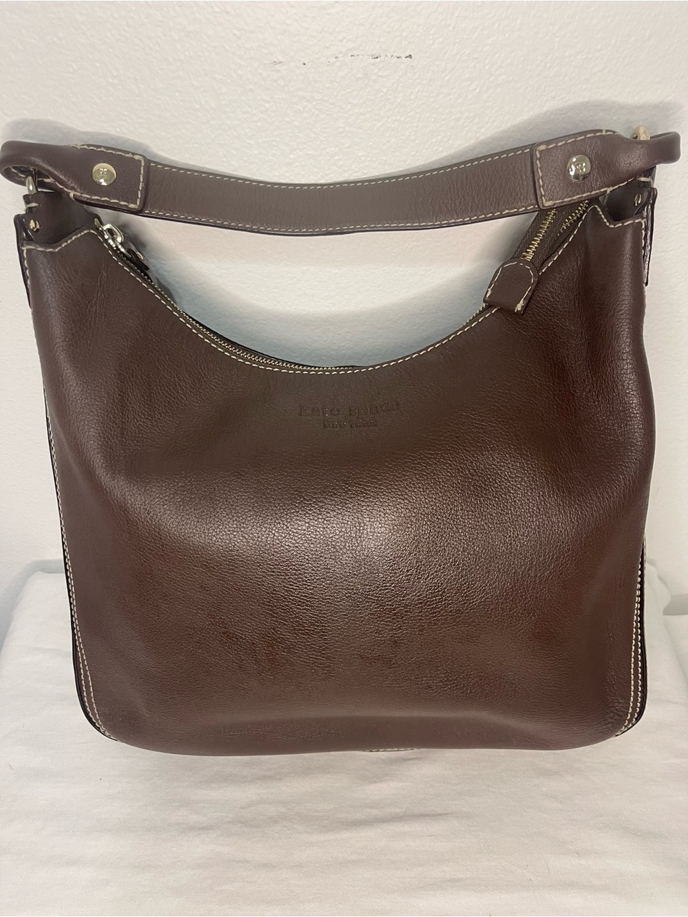 Kate Spade Rare Vintage Rich Chocolate Brown
Leather Hobo Bag Contrast Stitch